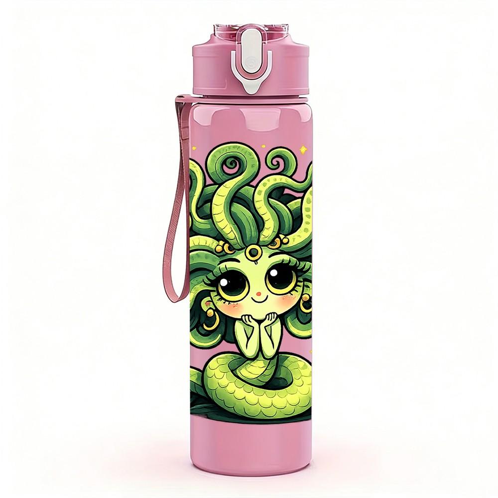 1PC Medusa Snake Hair Character Print 750ml Color Plastic Sports Water Bottle Leakproof Flip Straw Lid Suitable for Sports Office Home Use