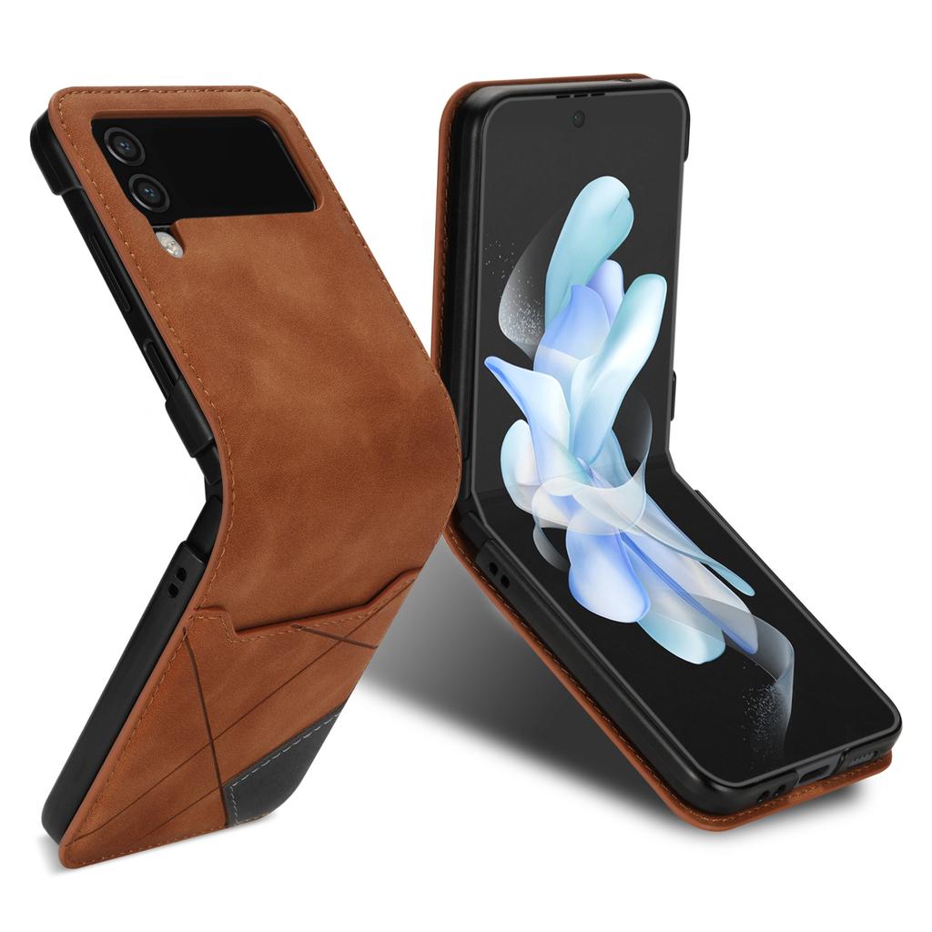Suitable for Samsung Z Flip4 mobile phone case Z Flip3 splicing contrasting lines card folding protective case 3rd generation