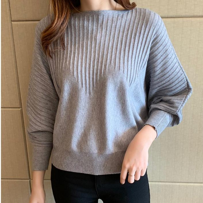 

Вязаный свитер с рукавами «летучая мышь» для женщин, свободный пуловер с длинными рукавами и вырезом под горло, однотонный повседневный свитер на осень и зиму XL серый