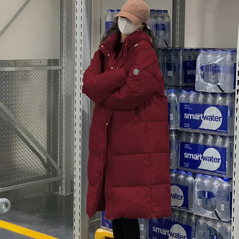 

Прямая длинная одежда с хлопковым наполнителем, женские свободные теплые куртки с хлопковым наполнителем с капюшоном, длиной ниже колена, непродуваемая одежда, зимние куртки XXL красный