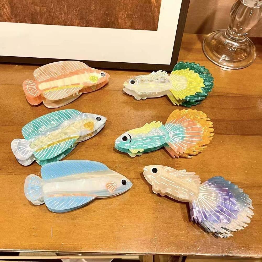 Korean Style Silver Arowana Shark Clip Acrylic Acetic Acid Hair Claw Guppy Hair Claw  Beach