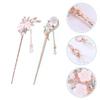 2 Pcs Rhinestone Pearl Flower Hair Stick Chinese Hair Chopsticks Vintage Tassel Hair Pin Chignon Pin Hair Styling Making Accessories for Women
