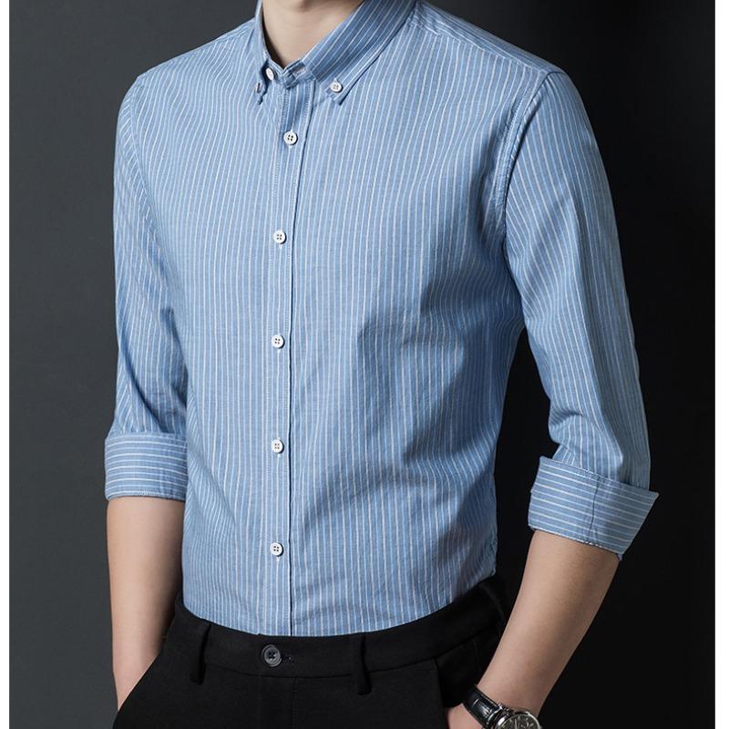 Camisa de manga larga a rayas de corte entallado para hombre
