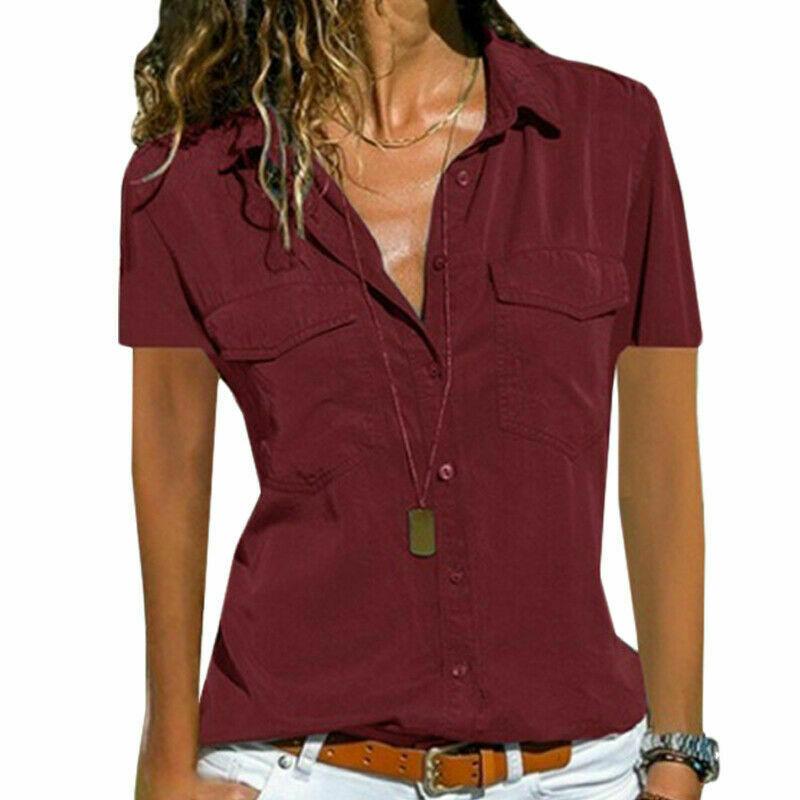 

V Women Neck Short Sleeve Shirt Blouse Ladies Summer Tshirt Tops Tee Plus Size Beautiful Wine Red,3XL