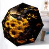 1pc Black Butterfly Is Flying Among Sunflowers Pattern Automatic 3-Fold Practical Umbrella, 8 Iron Frames, High-Value Folding Umbrella, Suitable for O
