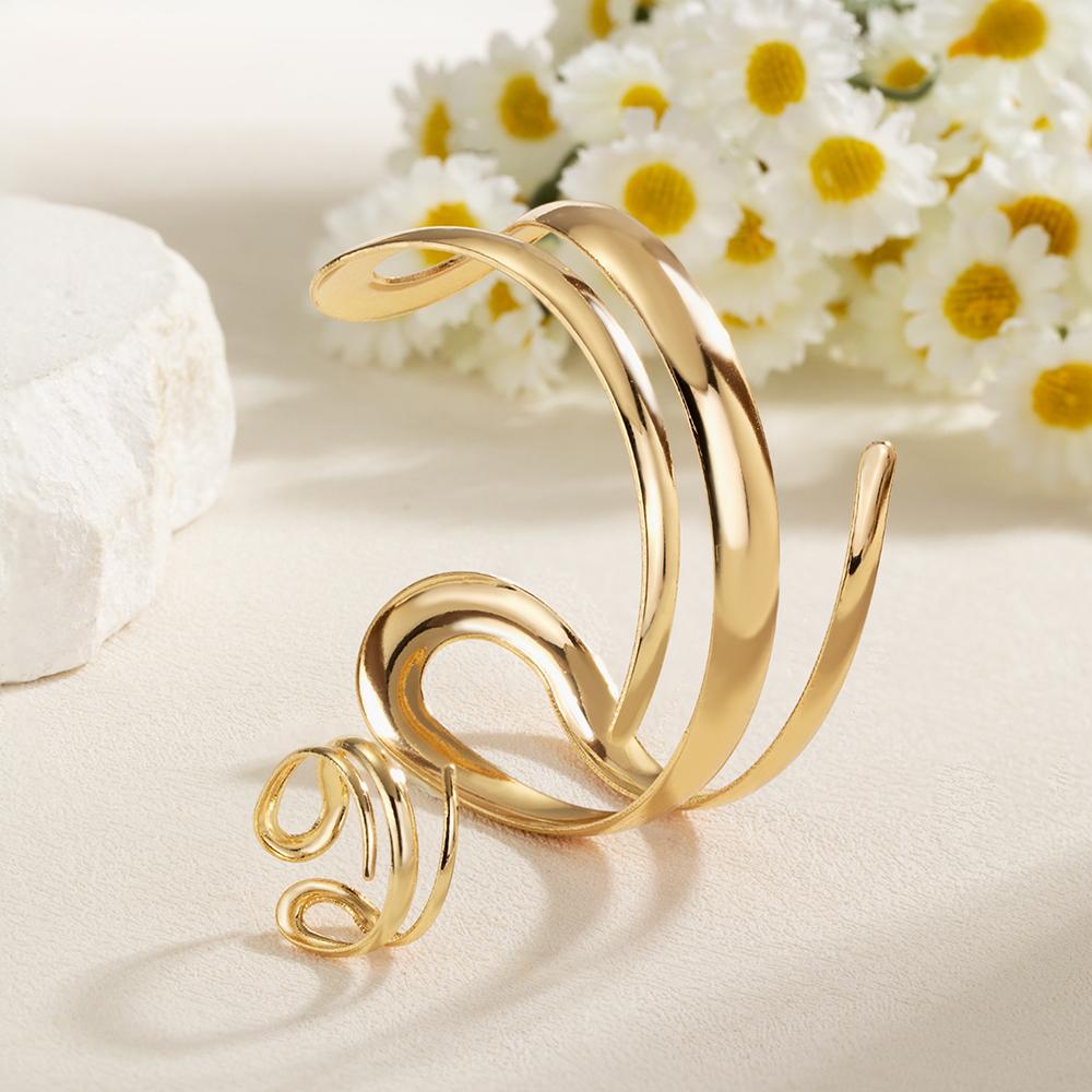 Exaggerated Spiral Cuff Bracelet Smooth Wide Alloy Bangles Fashion Open Bangle Jewelry  for Women