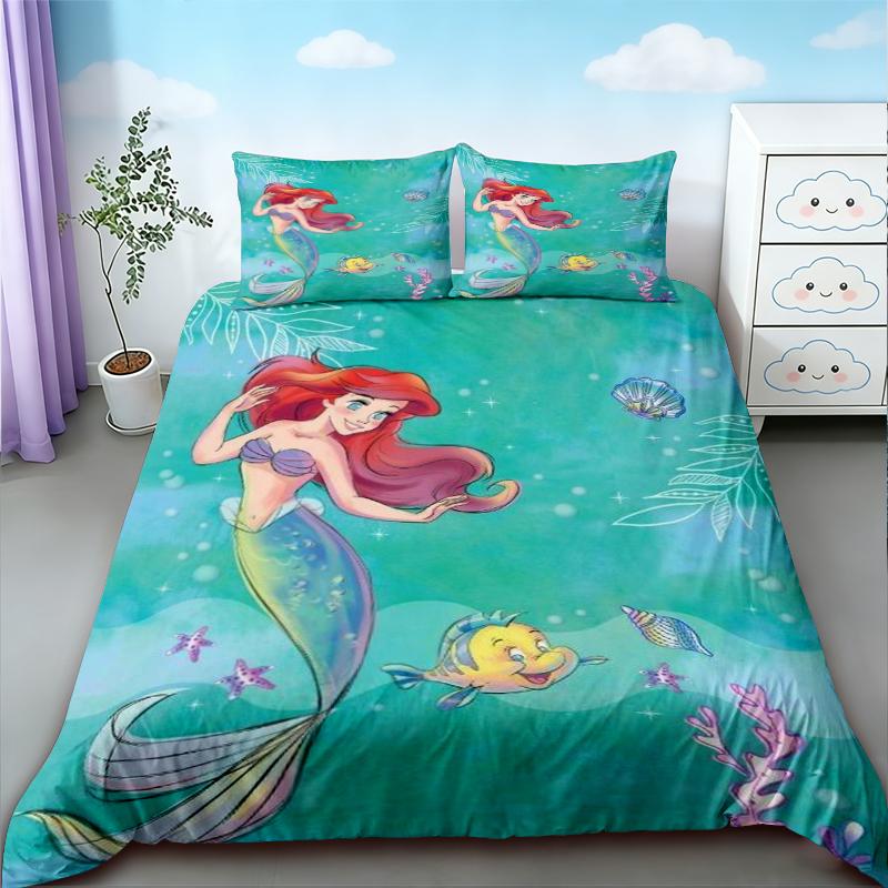 

Kids Mermaid Duvet Cover Cartoon Beautiful Bedding Set Quilt Cover Full Single Size for Teens Bedroom Home Gifts 135x200cm