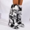 Womens Knee High Fuzzy Faux Fur Boots - Soft, Warm, and Comfortable Slip-on Design with Flat He Ladies Plush Warm Platform Shoes