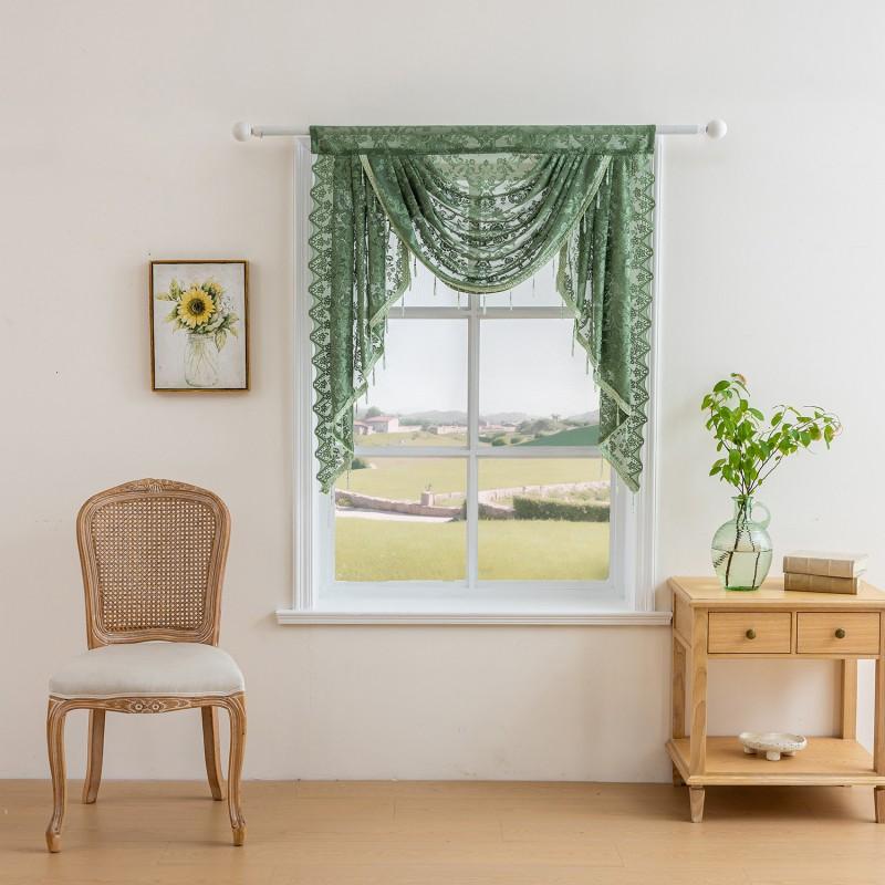 Elegant Tiered Valance Curtain With Lace Trim Rod Pocket Semi-Sheer Floral Checkered Living Room Bedroom