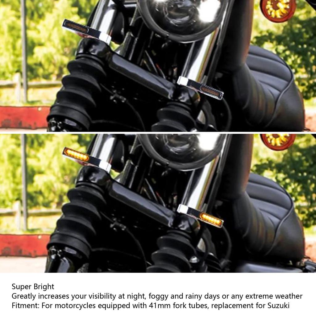 12V Motorcycle LED Turn Signal Light Waterproof Bright Blinker Lamp for 41mm Fork Tubes