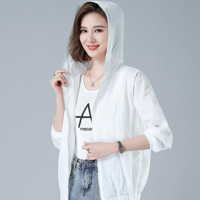 Hooded Thin Jacket Women's Sunscreen Clothing Long Sleeved Breathable Short Coat Daily Simple Casual Summer