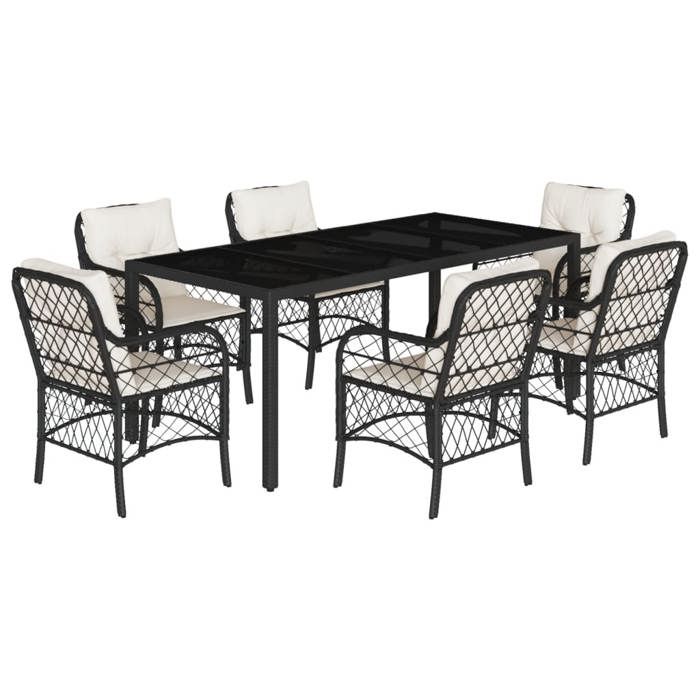 VidaXL Garden Dining Set with Cushions 7 Pcs, Patio Table and Chairs, Outdoor Furniture Terrace, Modern, 3212022