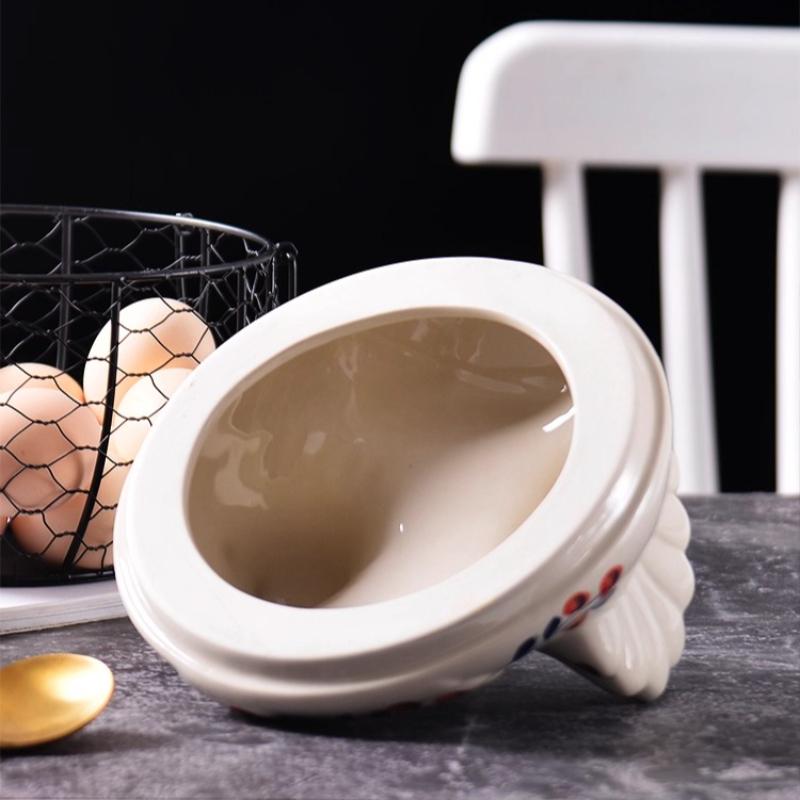 1pc Farmhouse Hen-Shaped Ceramic Egg Baske -Ceramic Egg Holder with Lid,Rustic Kitchen Organizer for Fruits/Veggies