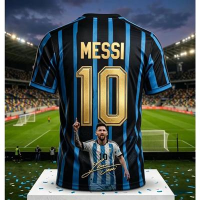Tricou de Fotbal Argentina 2026 Nr.10 | Albastru Alb cu Dungi Imprimare 3D Unisex pentru Cuplu Fani Cupa Mondială