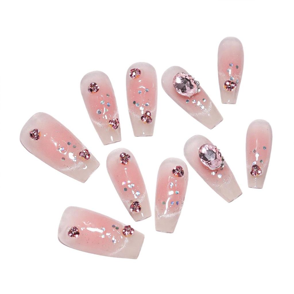 10-Piece Luxe Fake Nails: Blush & Glitter Press-On French Cat-Eye Tips for Seductive Style