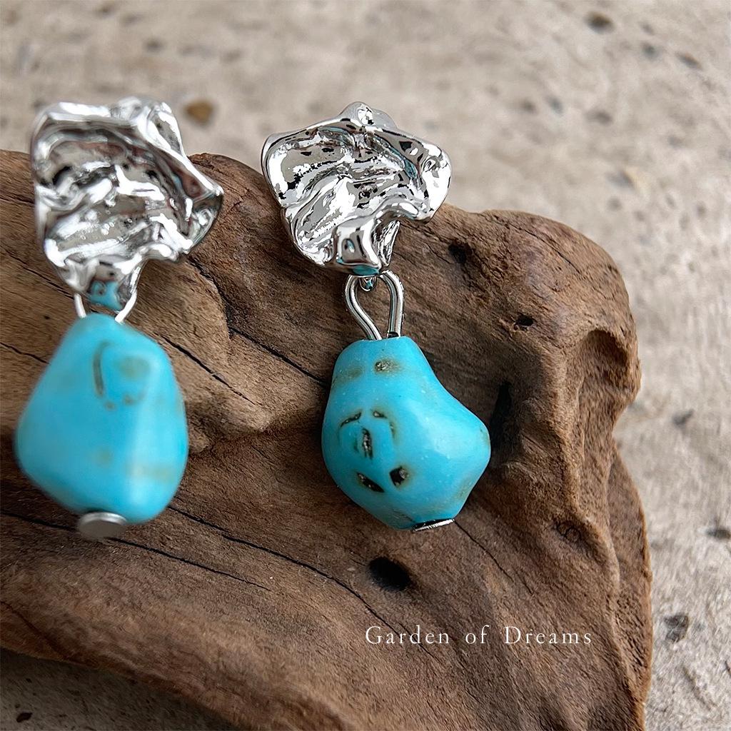 Handmade Chinese-Style Synthetic Turquoise Earrings: Retro Ethnic Design for Women