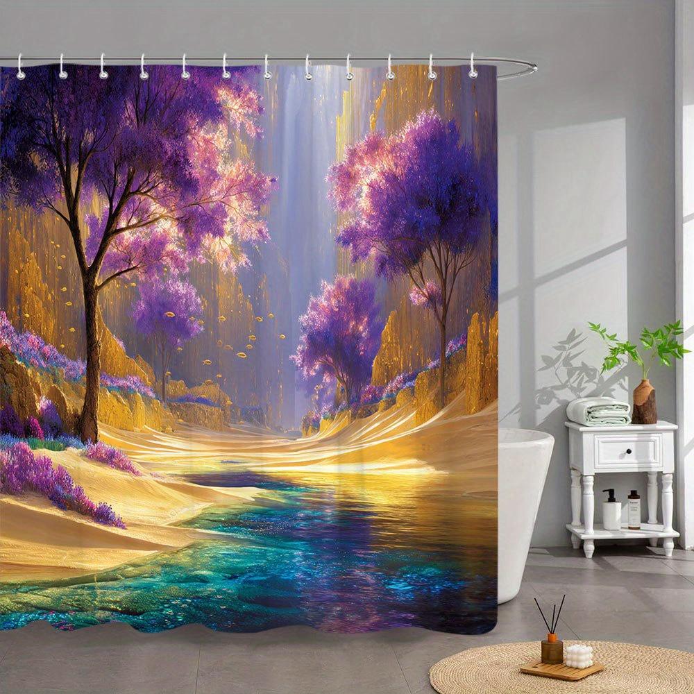Verzauberter Lila Wald Wasserdichter Schimmelresistenter Duschvorhang - Ruhiges Design für ein Mystisches Badezimmer-Deko-Erlebnis