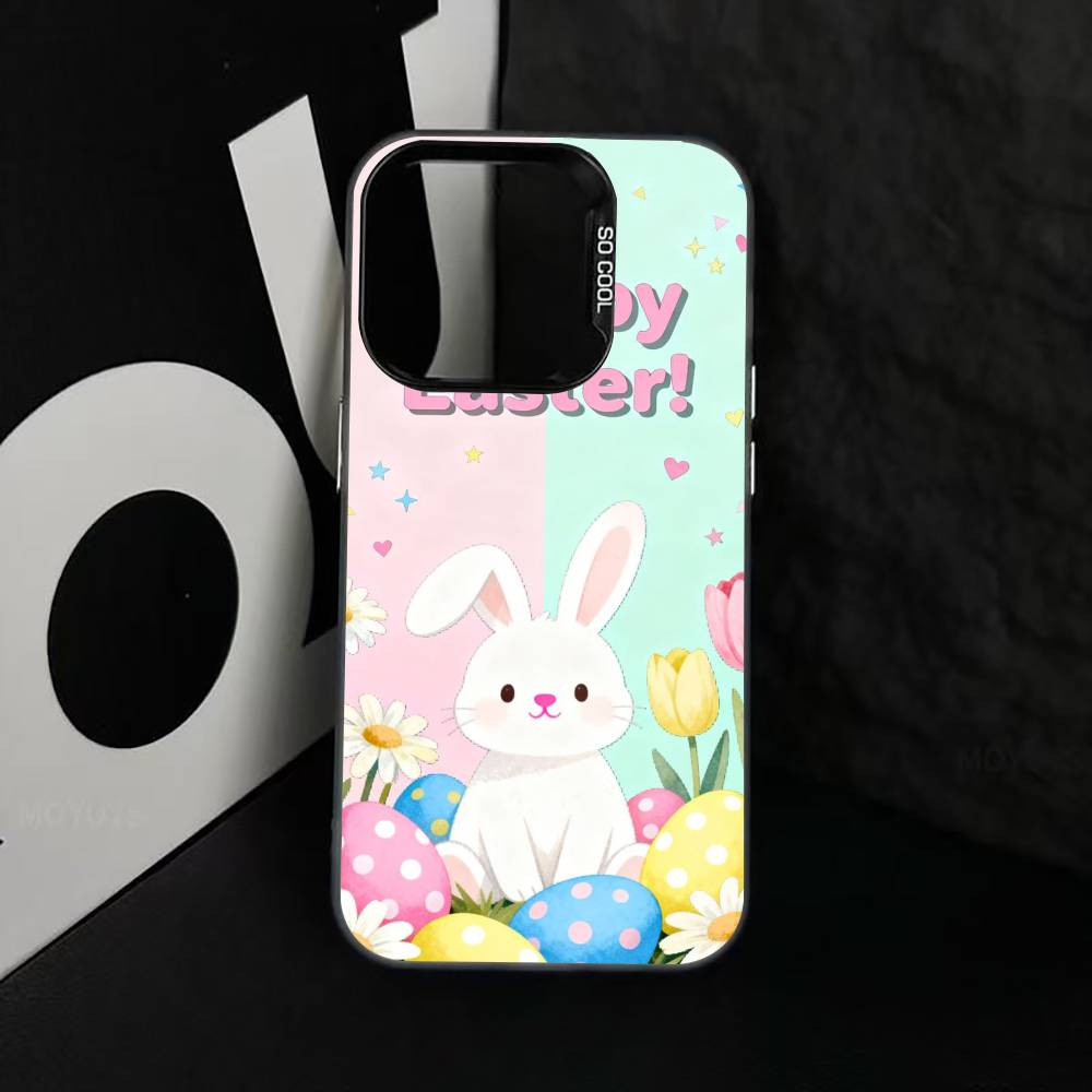 Easter Pattern Phone Case For iPhone 17,16,15,14,13,12,11 Plus,Pro Max,XS,Colorful Silver Black Cover