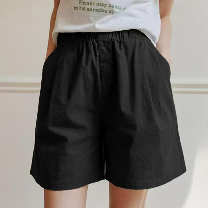 

Женские свободные шорты, эластичные повседневные брюки с высокой талией и пятью точками XL чёрный