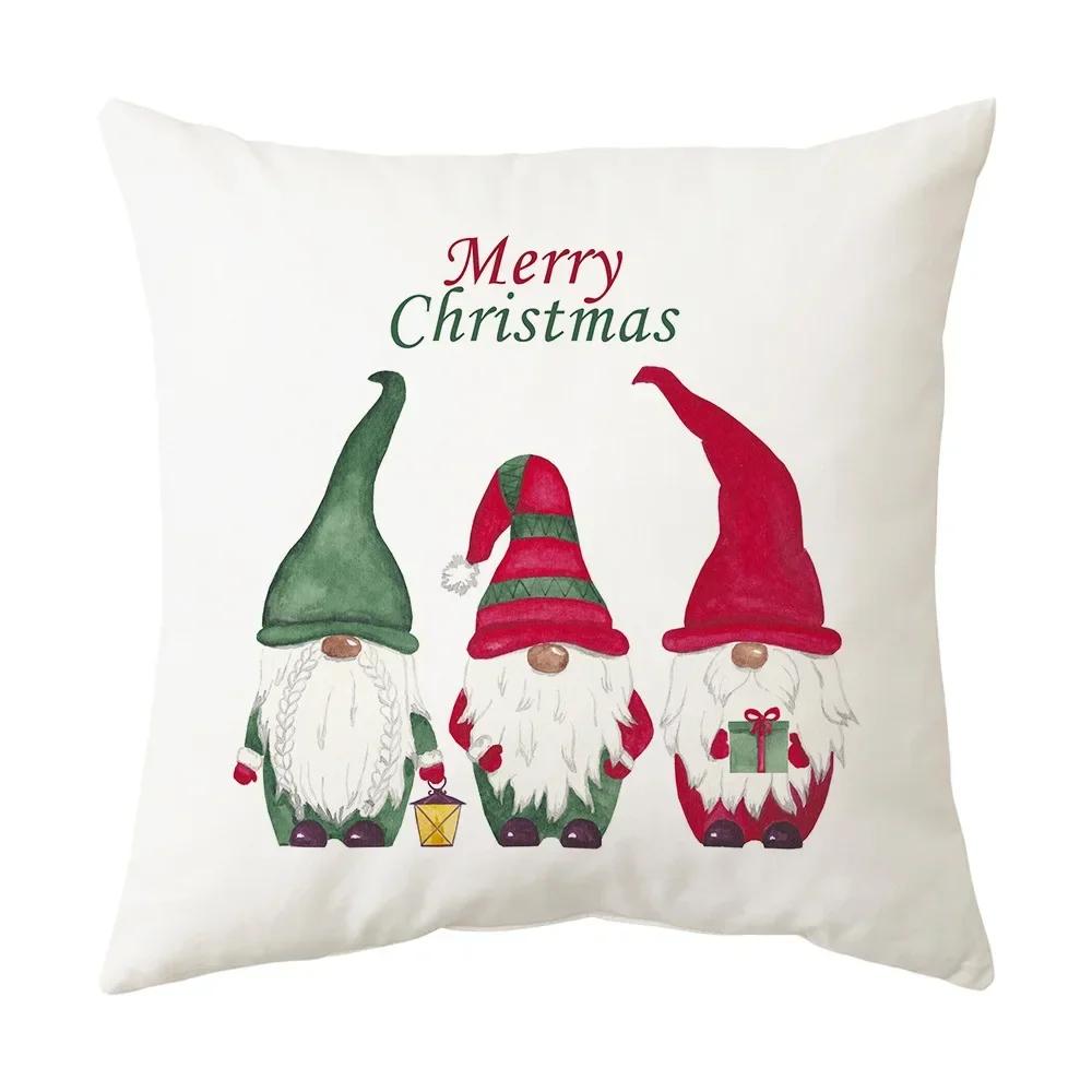 Printed Christmas Cushion Cover Cartoon Santa Claus Tree Pillowcase Happy New Year Home Gift Izable