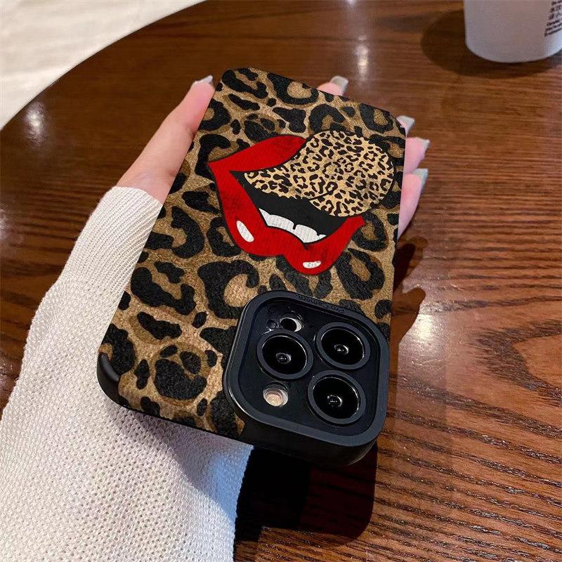 Sexy Lippen Leopardenzunge Babyhaut-Print-Hülle für iPhone 15 Pro Max 14 13 12 11 Pro XR Xs 6 7 8Plus SE 2020 All-inclusive-Hülle aus weichem Silikon