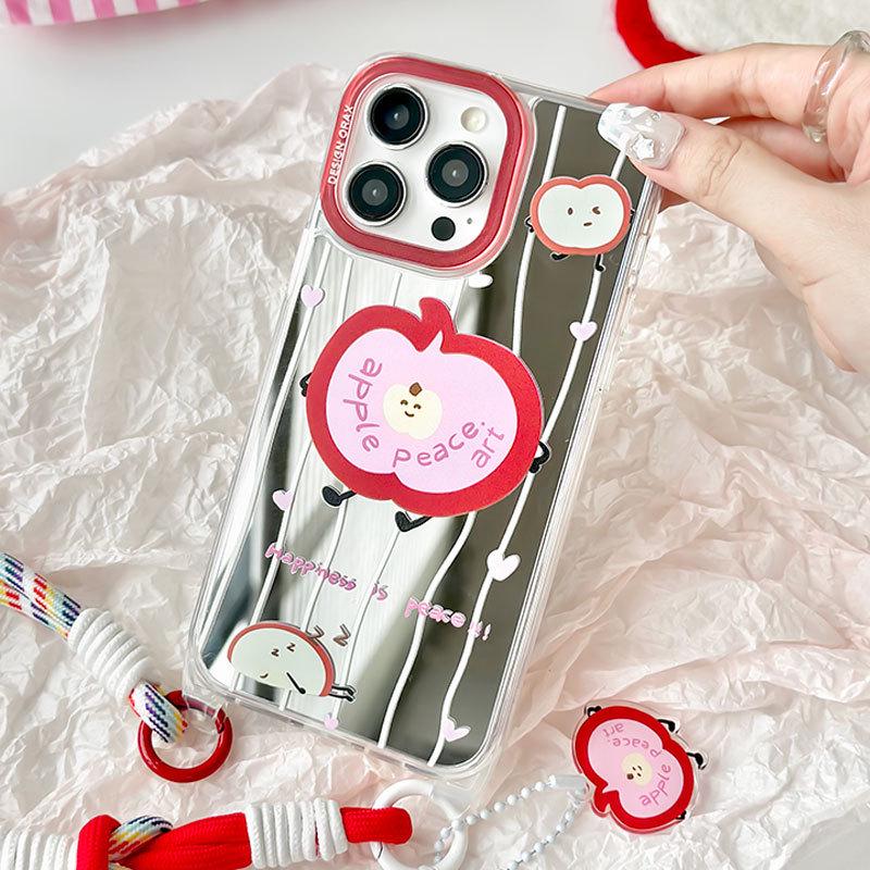 Zhitai iPhone 16 Pro Max Case for Apple 13/14/15 Pro with Cartoon Design and Mirror Lanyard