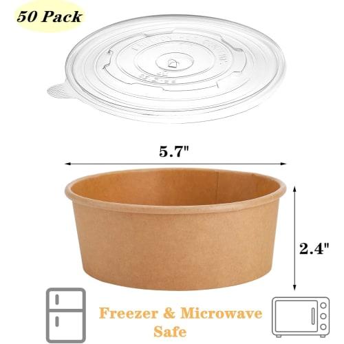 Lyellfe 50-Pack Kraft Paper Bowls with Lids, 25 oz. Disposable Soup Serving Bowls, 100% Biodegradable Salad Bowls, On-the-Go Food Containers for Party