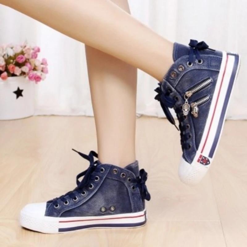 2024 Nový Prodej Dámské Boty Podzimní Trend Džínový Plátěný Design Ležérní Šněrovací Vulkanizované Boty Venkovní Vycházkové Sportovní Boty