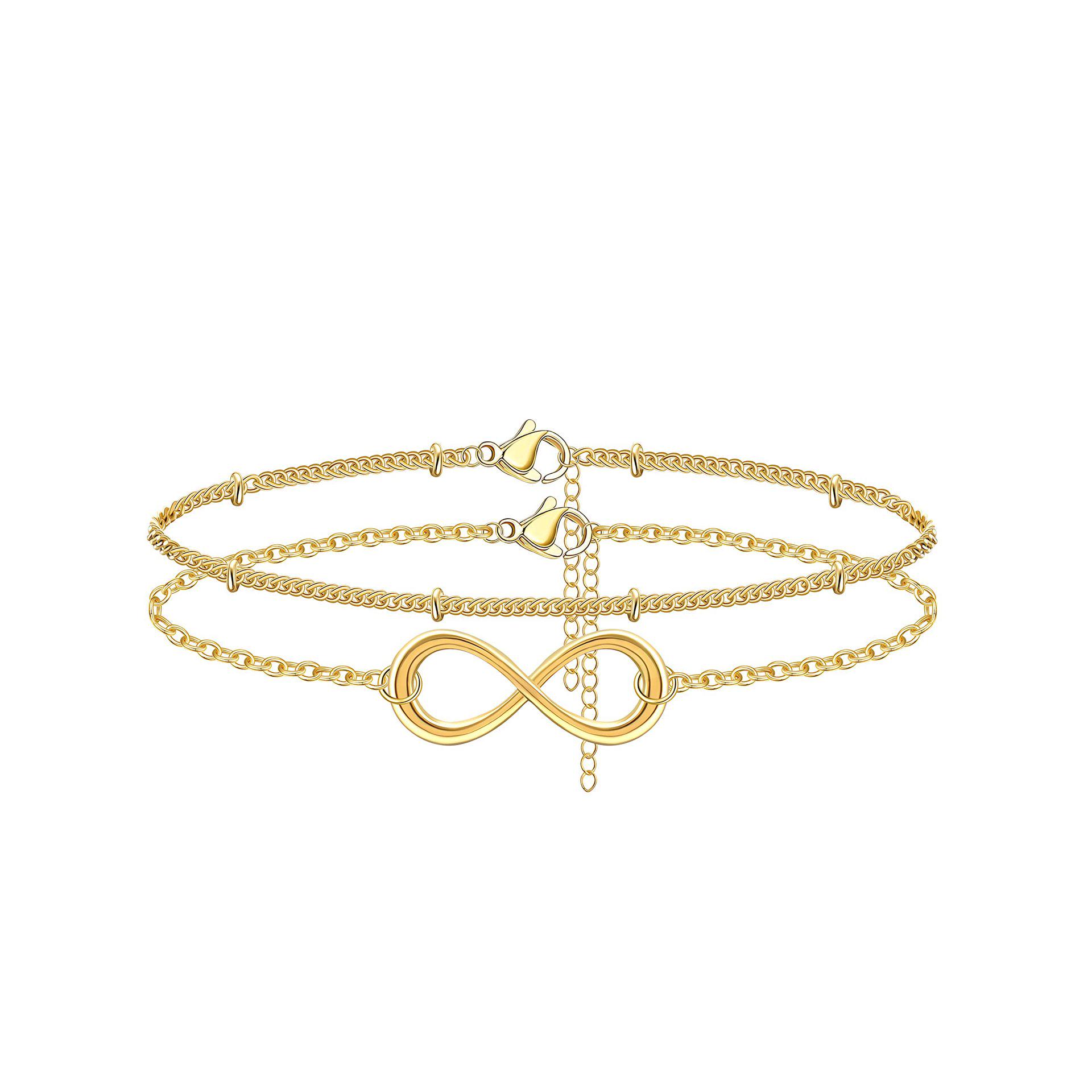 Stainless Steel Double-Layer Bracelet with Infinity 18K Gold Bead Chain Steel