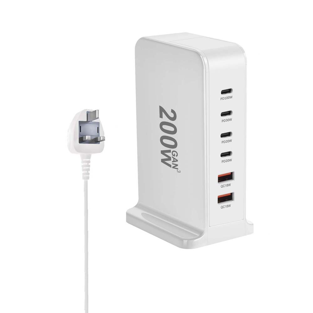 200W 168W stolní GaN rychlonabíječka PD 6 portů USB typu C USA EU AUS UK adaptér pro mobilní telefony a notebooky, nabíjecí dokovací stanice, stojan
