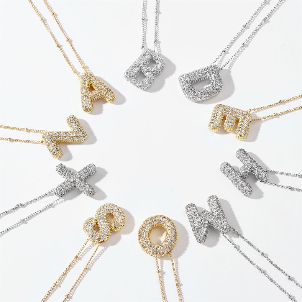 Light Luxury Brass 26 English Bubble Letter Zircon Large Pendant For Women's Party Jewelry Necklace