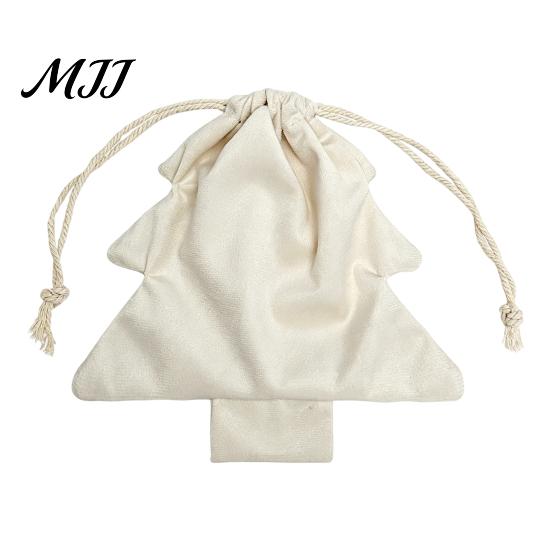 Fabric Storage Bags for Gifts Christmas Tree Shaped Gift Bag, Reusable Drawstring Treat Goody with Pompoms Pom Bell Hanging Ornaments Bells,