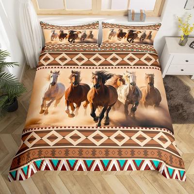 Pferde-Druck Bettbezug Queen Size Schick Exotisch Bettdeckenbezug mit Kissenbezug Teenager Erwachsene Kinder Boho Geometrie Bettwäsche-Set