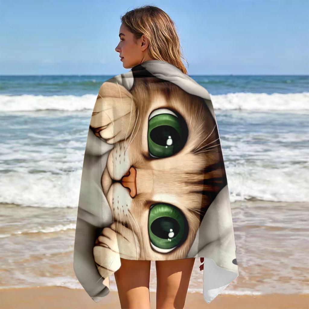 Peeking Cat Paw Print Towel, Quick Dry Soft Polyester Lightweight Absorbent for Surfing Swimming Diving Camping Beach Fun