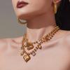 Mili 5a cubic zirconia big heart bear hollow clavicle chain - 18k gold plated eco-friendly stainless steel jewelry