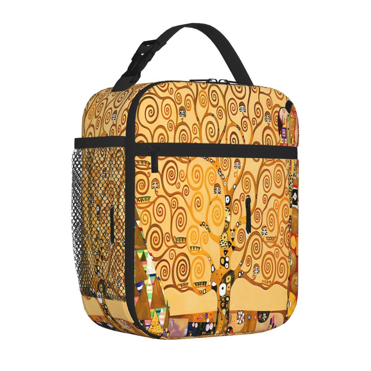 Bestselling Gustav Klimt - Tree Of Life Ruffled Food Tote Bag Urban Commute Travel Lunch Bag One Size
