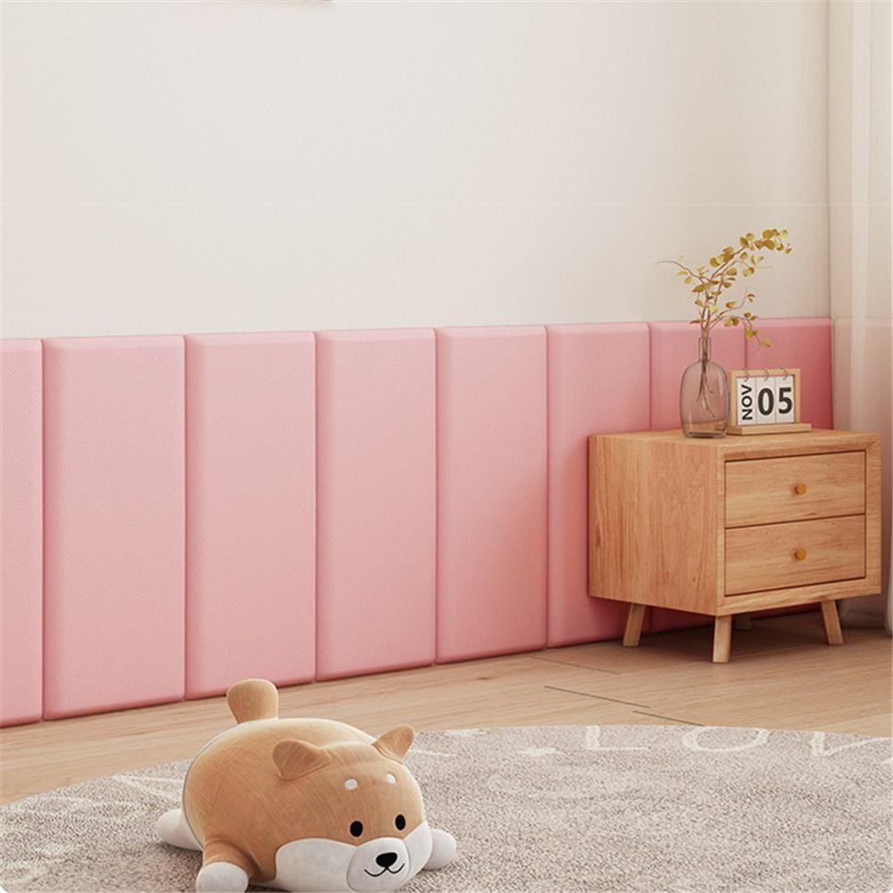2pcs Self Adhesive 3D Wall Sticker Leather Soft Wall Panels Home Protection