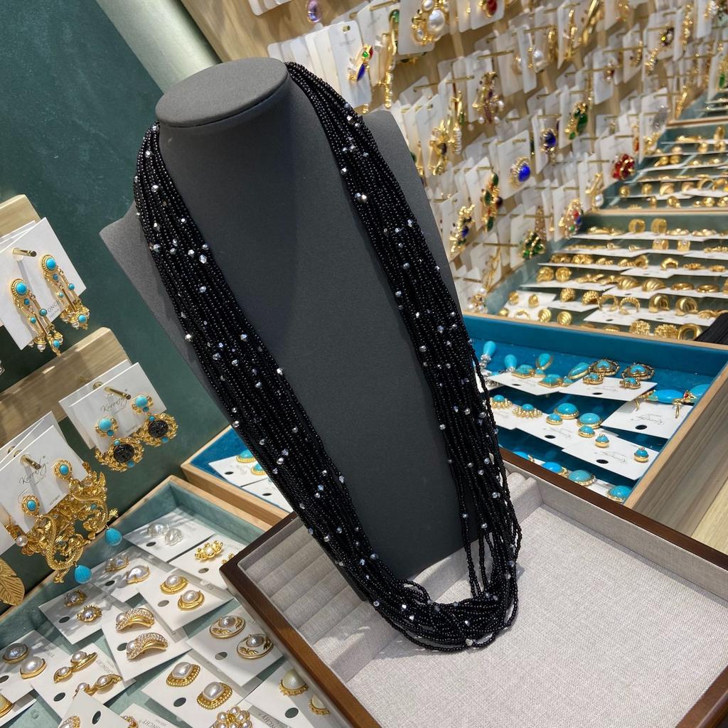 Multi-Layer Black Millet Bead Glazed Beaded Necklace Bohemian Style Stacked Necklace Collarbone Chain Female
