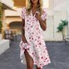 Women's Casual Fashion Lapel Floral Print Dress Short Sleeve V Neck Short Skirt