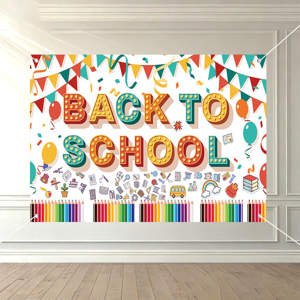 1 Decorative Back-to-School Party Background, Polyester Cloth with Colored Pencil Pattern for Back-to-School Party Decoration
