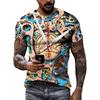 Summer Round Neck 3D Steampunk Gear Print Top Fashionable Casual Short Sleeved Men's T-shirts