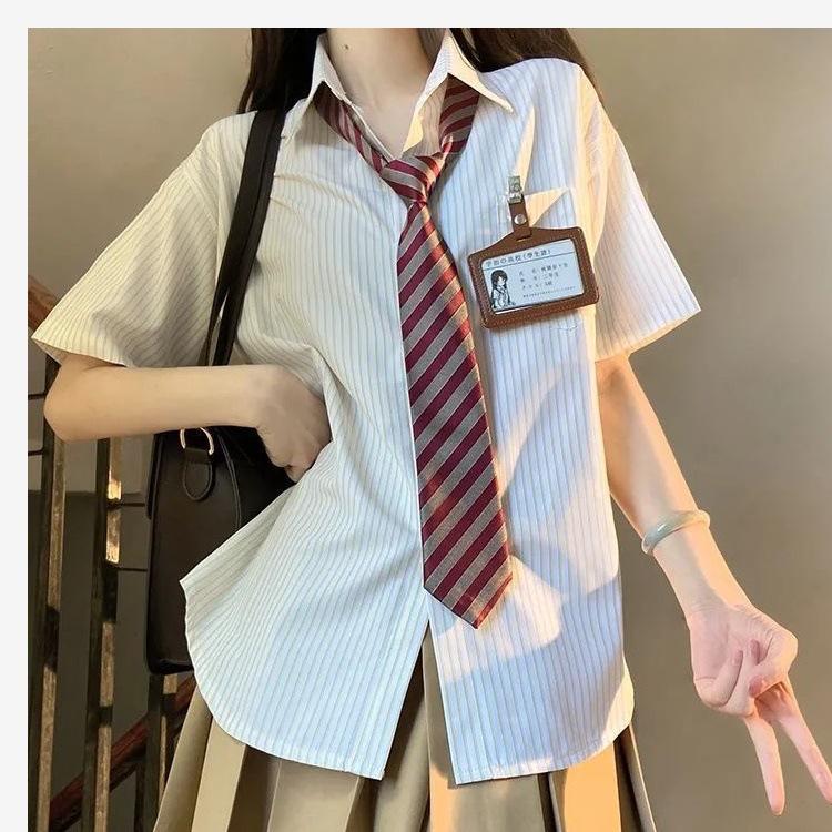 Women's Summer Striped JK Uniform Style Short Sleeve Blouse