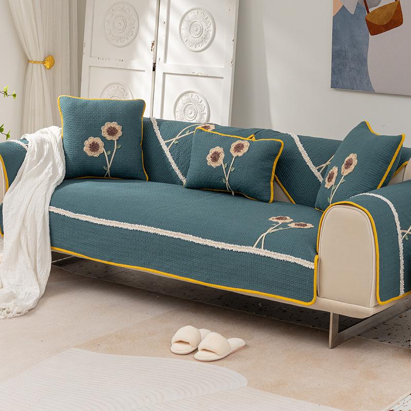Pure Cotton Sofa Cushion Summer Idyllic Minimalist Four Seasons Universal Non-Slip Modern Simple Ins Style Sofa Cover Slipcover