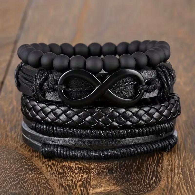 Men' Leather Bracelet with Tiger' Eye Beads, Multilayer Italian