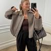 Lapel Faux Woolen Short Coat Women's Long Sleeved Zipper Jacket Commut Fashion Simple Versatile Solid Color Jackets 2026 New Spring