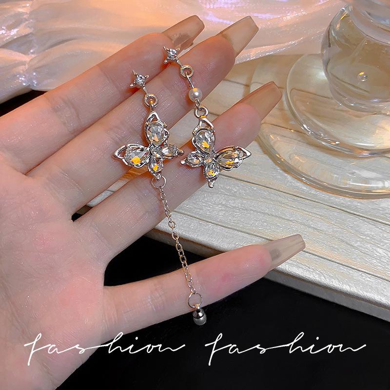 Korean-Style Diamond Tassel Bow Earrings - Elegant Long Earrings for All Occasions