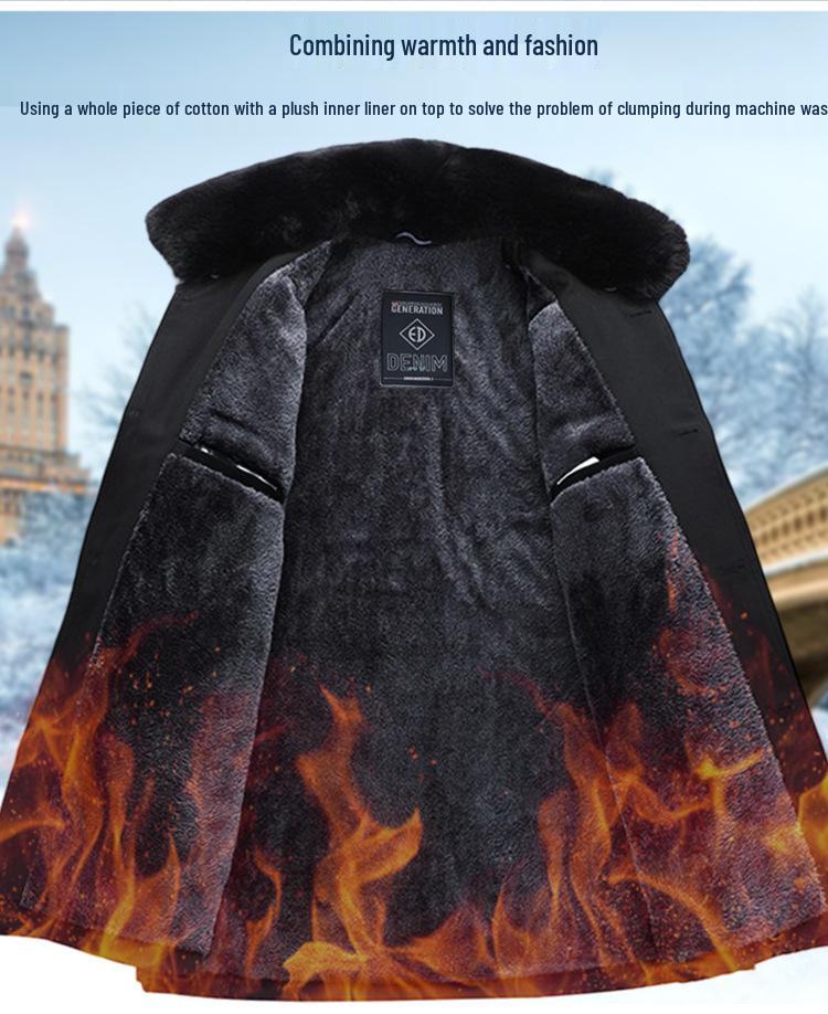 Elderly Men's Winter Fleece-Lined Cotton Jacket, Short Style for Ages 50-70