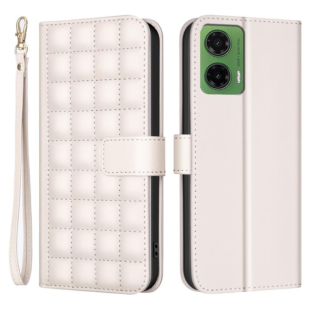 

BINFEN COLOR BF34 for Motorola Moto G35 5G Leather Case Wallet Square Grid Phone Cover Beige
