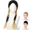 CaseEden Cosplay Wig, Long, Braided, Heat-Resistant, Black & Gold, Set of 2 Wig Nets