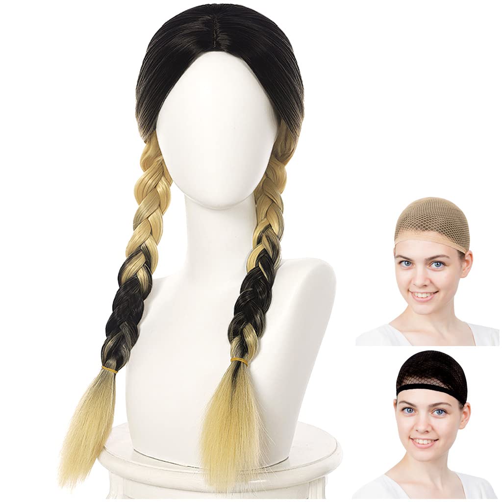 

CaseEden Cosplay Wig, Long, Braided, Heat-Resistant, Black & Gold, Set of 2 Wig Nets